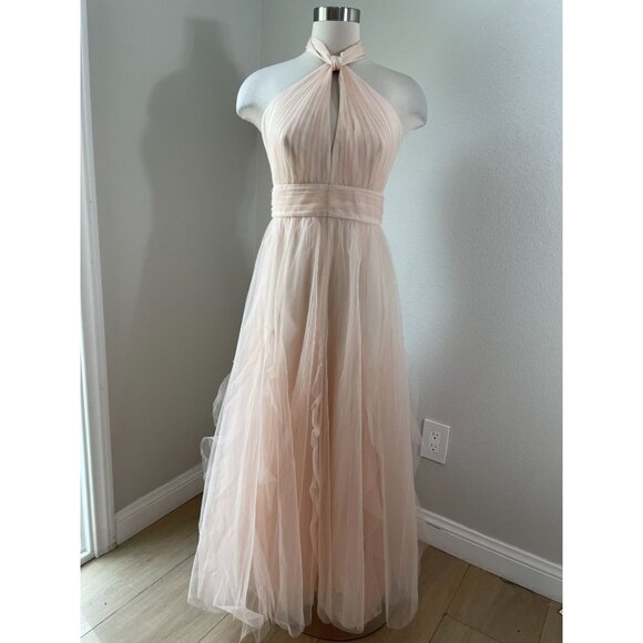 NEW BCBGMAXAZRIA Womens 6 Almond Pink Halter Neck Tulle Evening Gown Maxi Dress - Picture 2 of 15